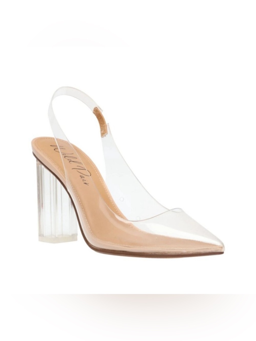 Wild Pair Clear Slingback Pointed Toe 3 1/2 inch Heels in Nude Sz 6 1/2